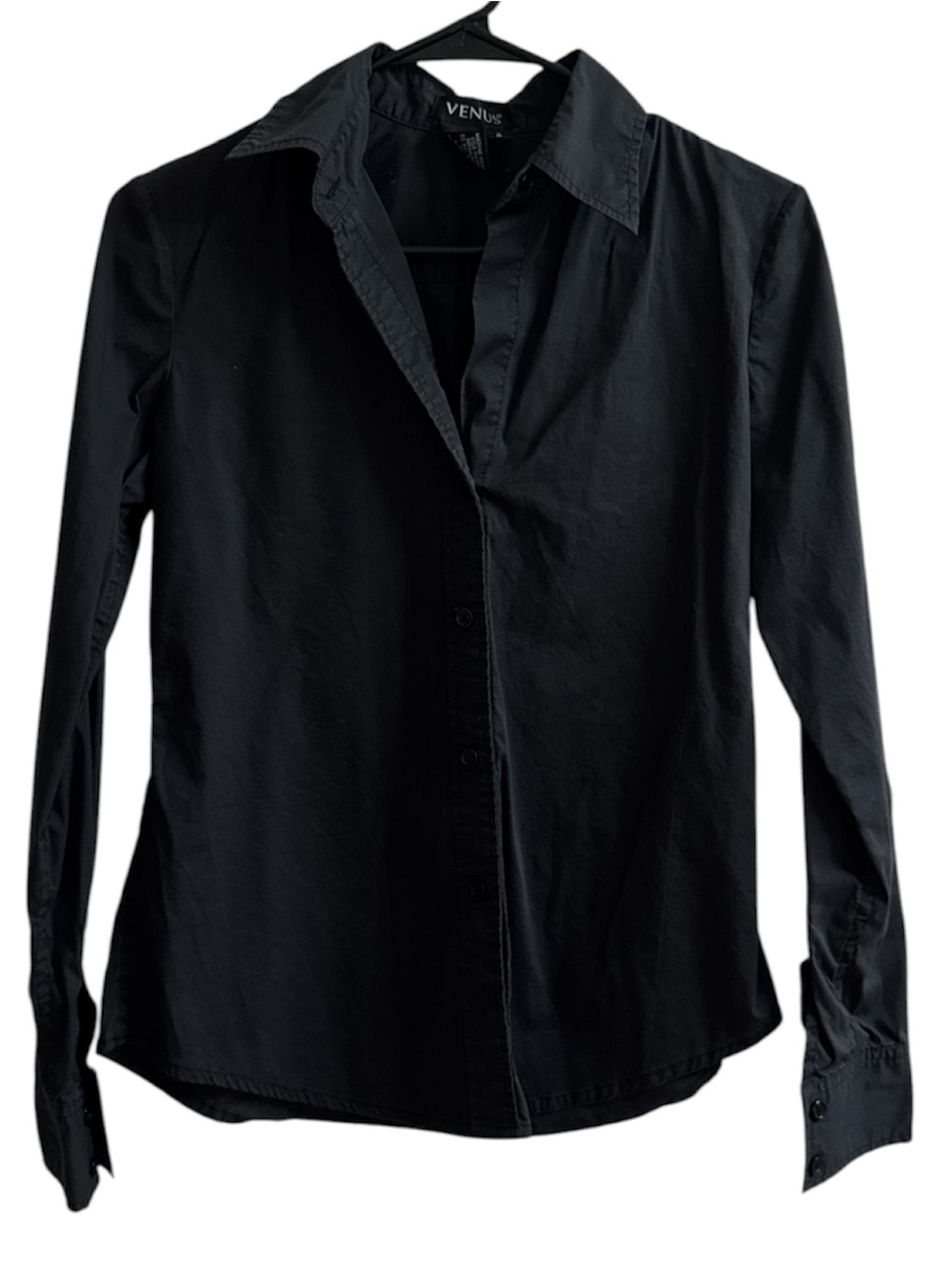 VENUS Black Women's Collared Button Down Top